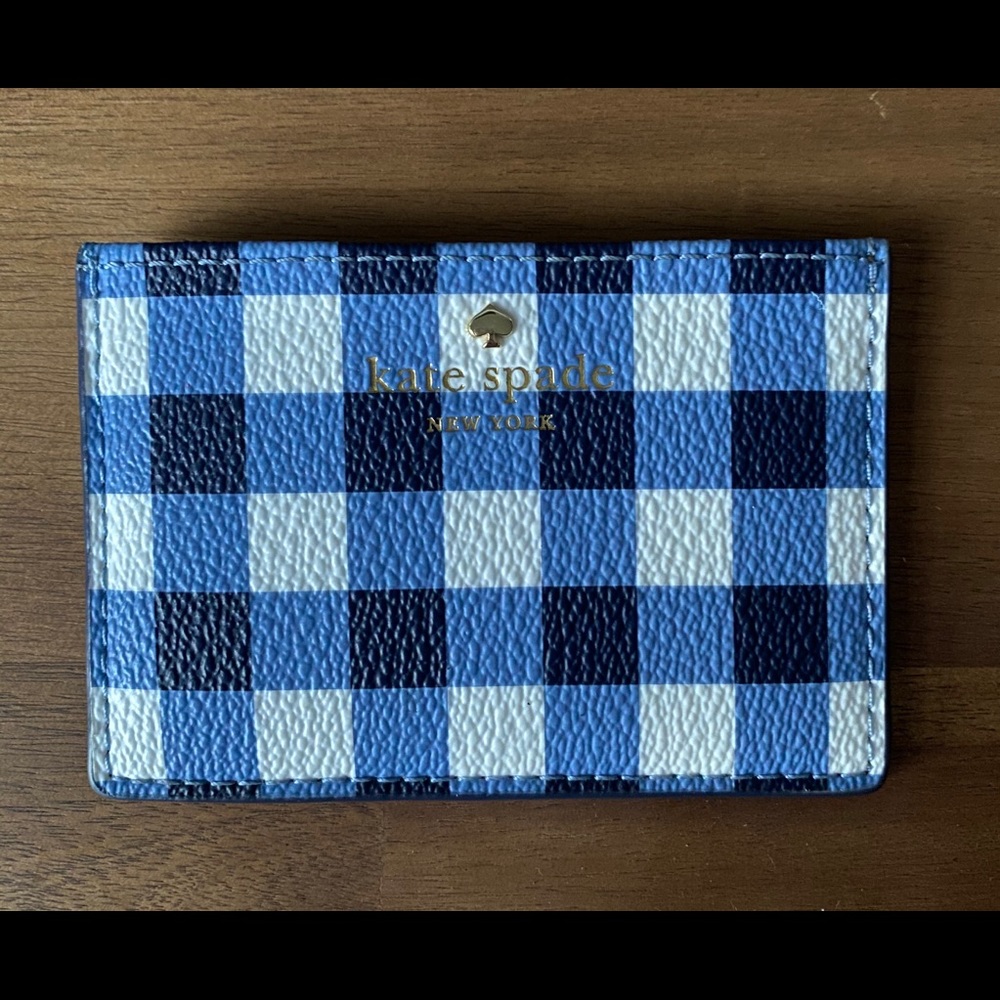 Kate Spade Blue Hyde Lane Gingham Card Holder